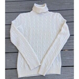 Ralph Lauren Black Label Women’s L Cashmere Ivory Turtleneck Cable Knit Sweater